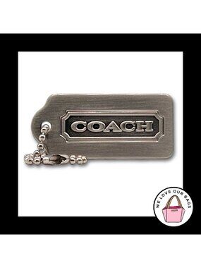 New VINTAGE Y2K COACH Brushed Silver Nickel Metal Fob Bag Charm Keychain HangTag